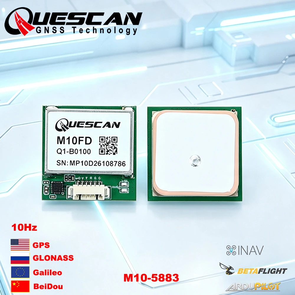 QUESCAN M10FD 10Hz M10 GPS GNSS Module with Compass QMC5883L for Flight Controller PixHawk Ardupilot Betaflight GPS M10-5883 UBX