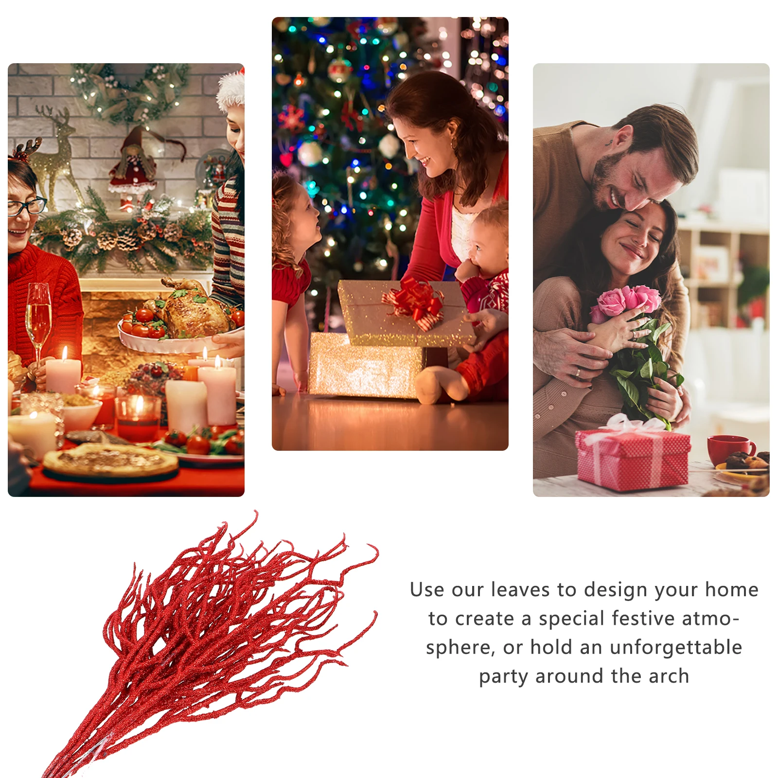 

10pcs Simulated Plant Leaves Reusable Christmas Decorative Foliage For Xmas Garland Wreath Festival Decoration Glitter Leaf Prop