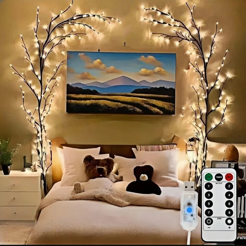 Nice 72/96Led Lights,8Moeds Remote Control USB Powered Bendable Willow Vine Light, For Wall Home Decor Indoor Outdoor Night Ligh