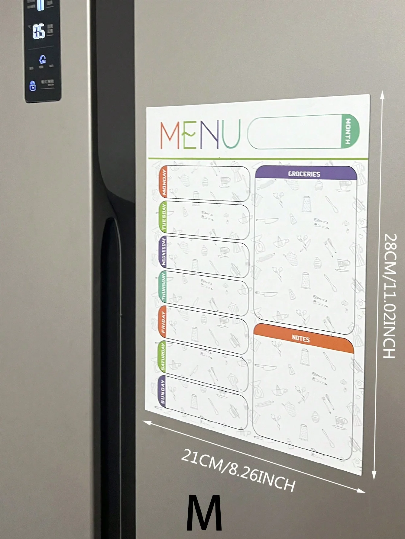 A refrigerator magnet message board with erasable notes, reminder boards, convenience notes, and notes