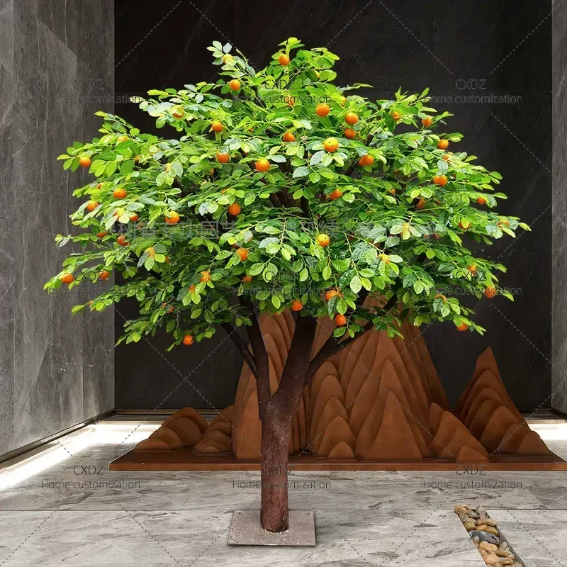 Simulation Fake Fruit Tree Orange Apple Persimmon Hawthorn Decoration Custom Solid Wood Large Indoor Decorative Artificial