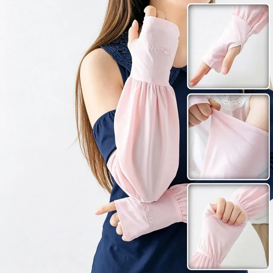 Summer R-letter Ice Sleeves Womens Sun Protection UV Protection Solid Color Cycling and Driving Loose Ice Silk Sleeves Arm Cove