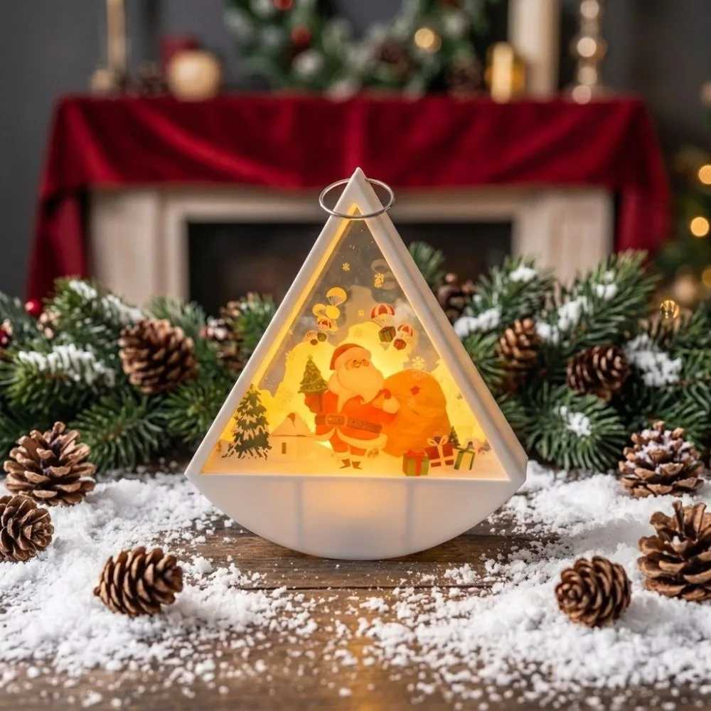 Tabletop Decor LED Christmas Lamp Electronic Plastic Night Light Tabletop Small Triangular Lantern Party