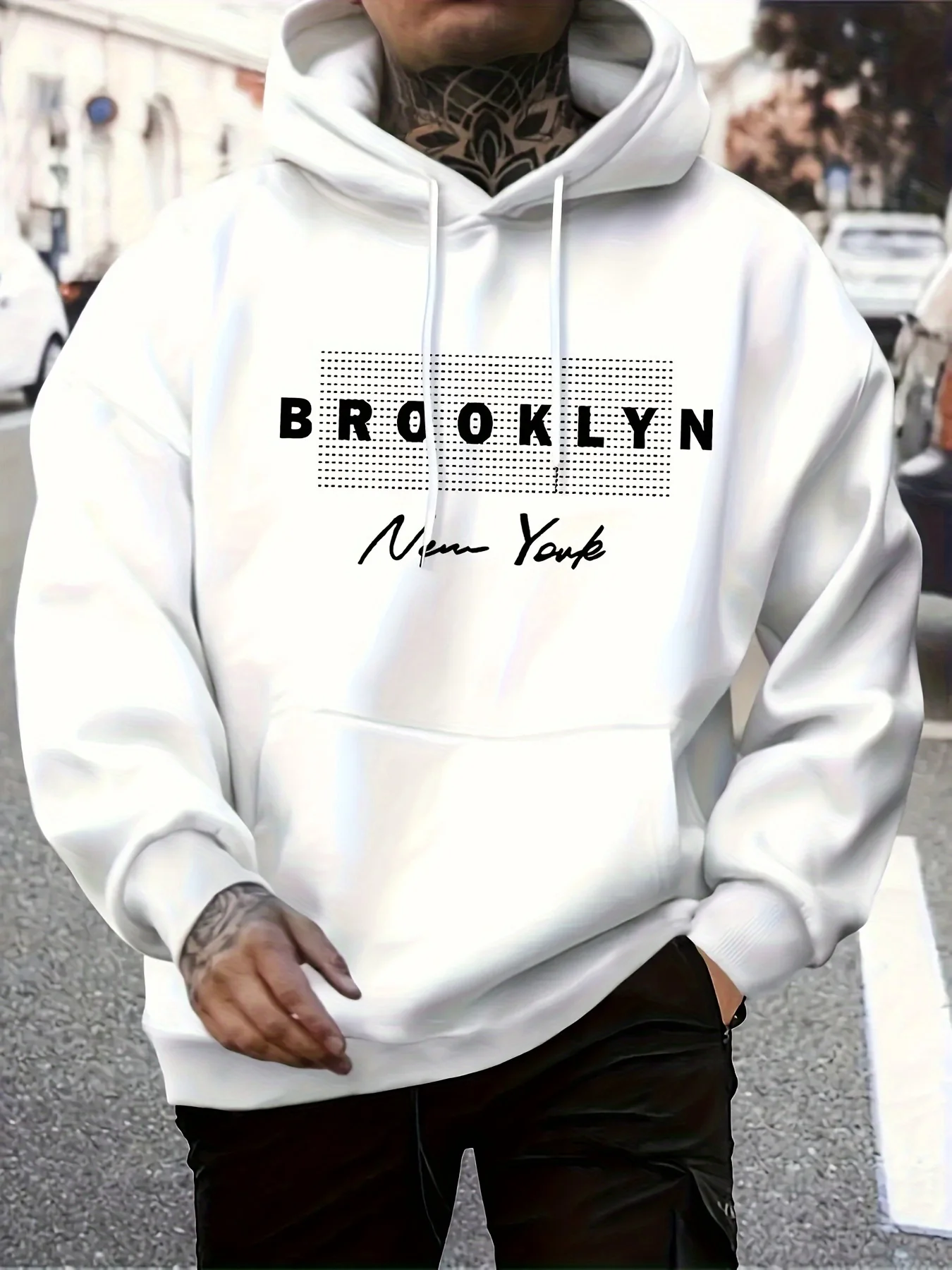 Retro-style Letter-printed Men's Fall-winter Hooded Sweatshirt for Street Fashion, Casual and Relaxed, Made of Fleece Material