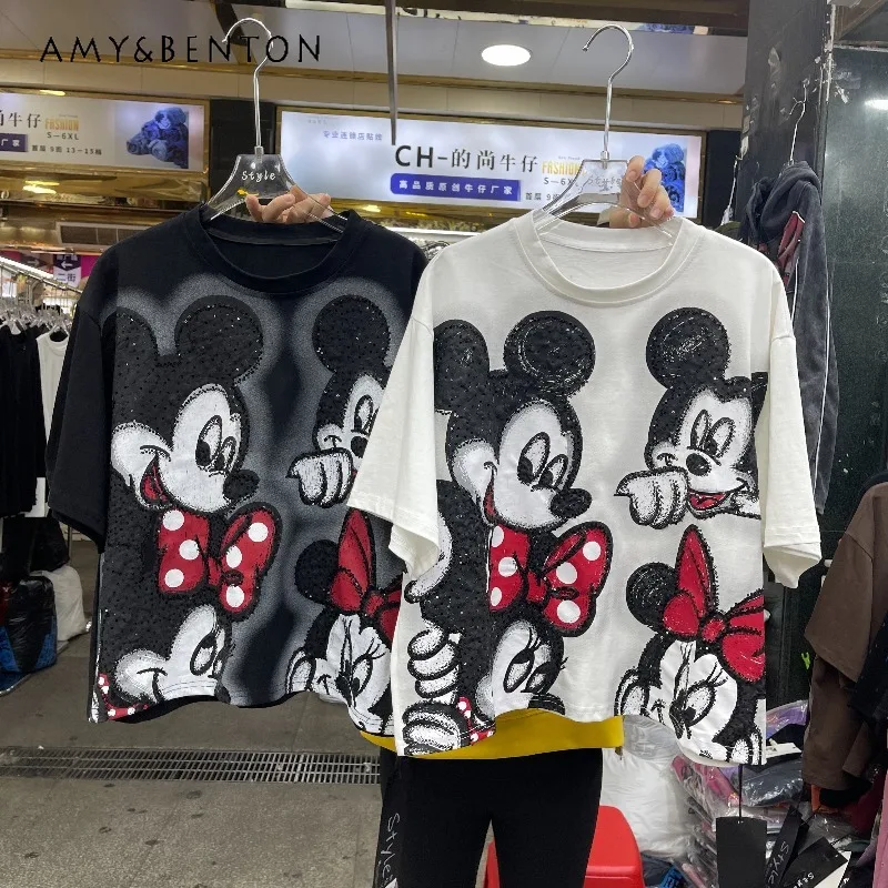 

Trendy Brand New Fashion Heavy Industry Cartoon Short T-shirt Age-reducing Loose Short-sleeved Tshirts Top Pullover Y2k Clothes