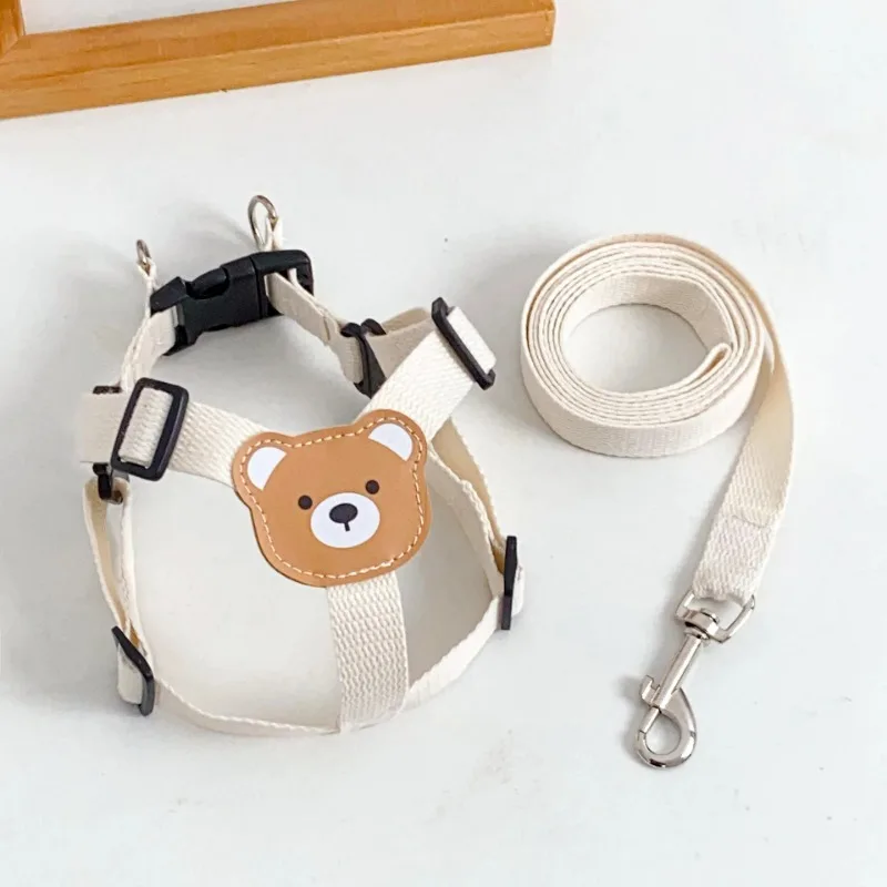 

Fashion Ins Cute Bear Pet Dog Harness Leash Medium-Sized Dog Out Walking Puppy Schnauzer Dog Chest Harness Set Pet Supplies