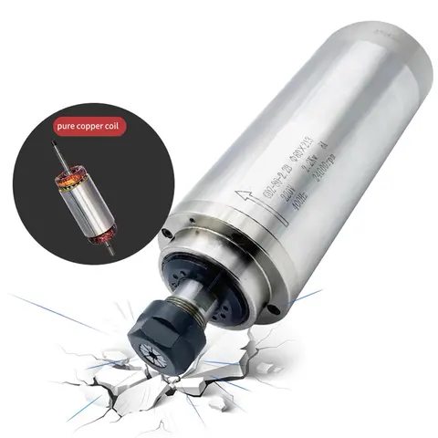 Water Cooling 2.2KW 1.5kw 0.8kw CNC Spindle Motor 220v/380V 800W 1500W 2000W 400hz Round Spindle 24000RPM Water-cooled For CNC