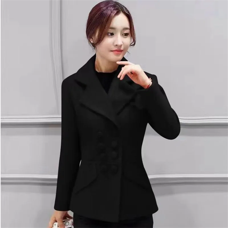 Fashion Woman Jacket Blended Woolen Coat Autumn Winter Short Woolen Coat Korean Style Thick Slim Red Outerwear Female Tops
