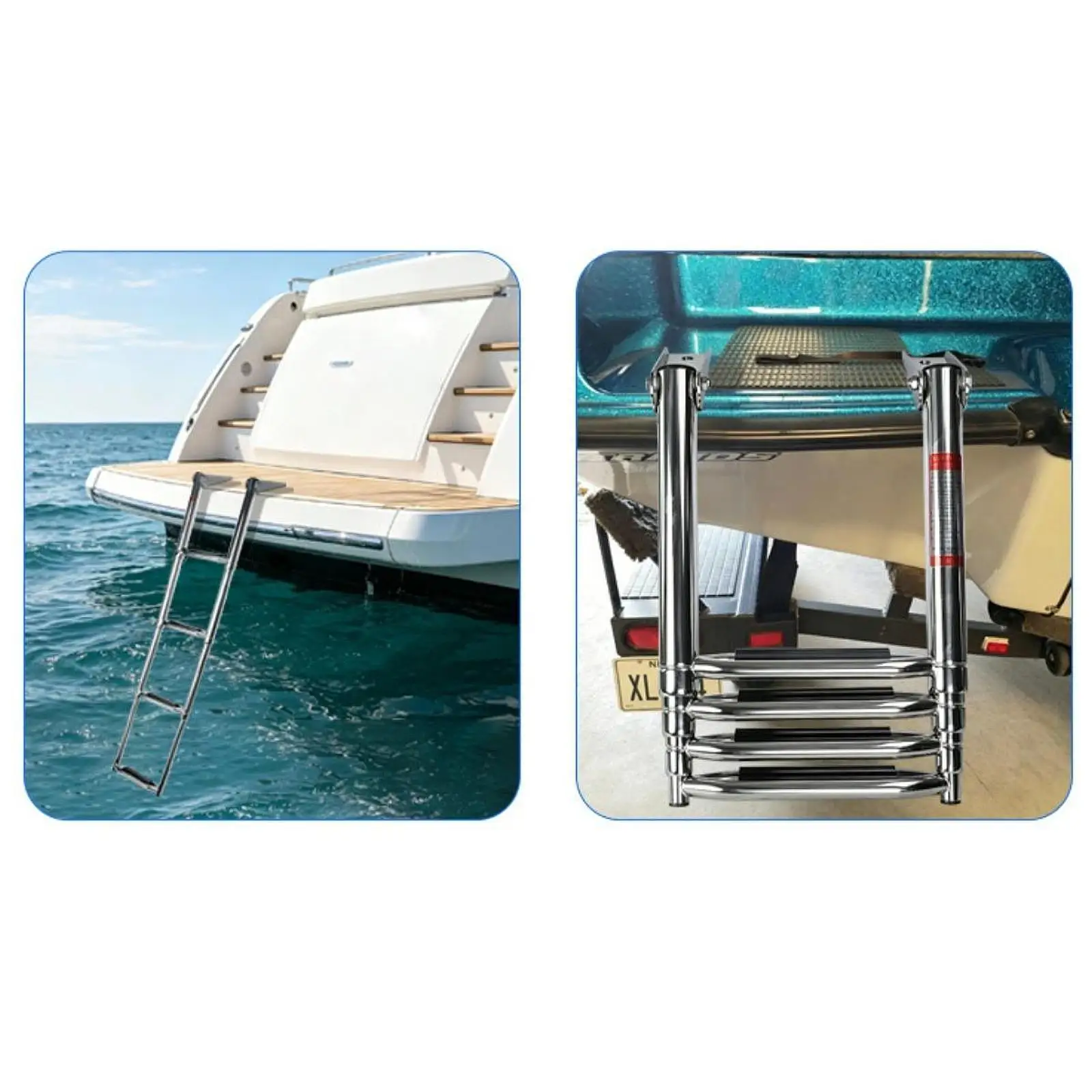 Pontoon Boat Ladder Marine Transom Boarding Ladder Multifunctional Telescopic 4 Steps for Ship Yacht Underwater Docking