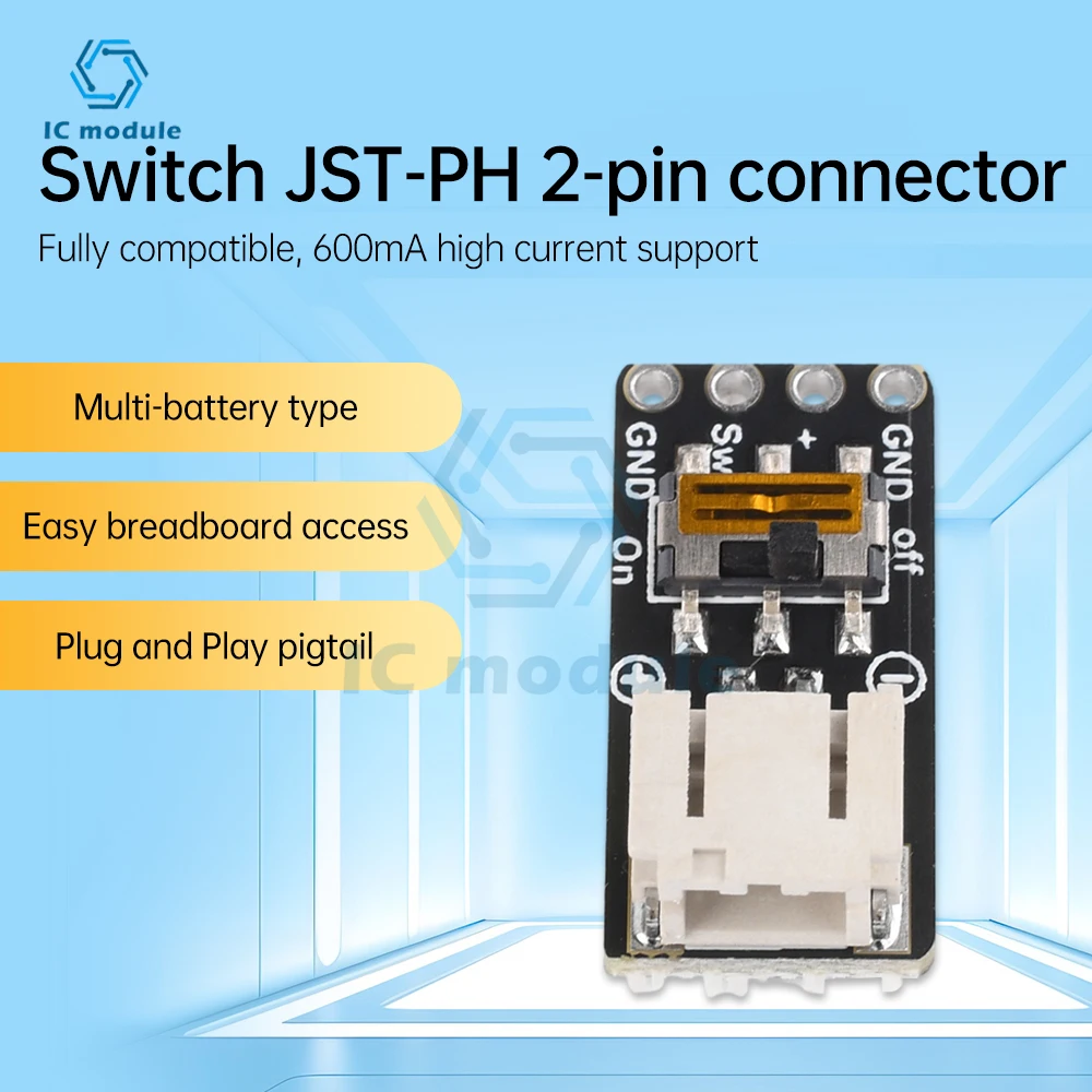 Switched JST-PH 2-pin connector SMT right-angle splitter board Power Module