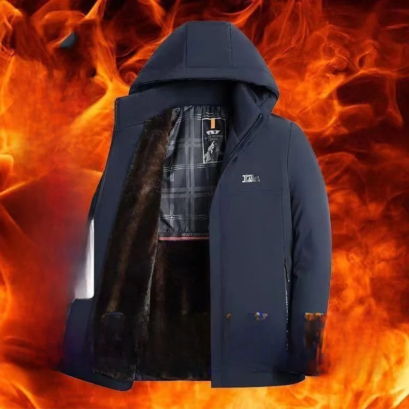 

Middle-Aged Dad Winter Jaet Thiened down Cotton Parka Coat Milk Fiber Novel Polyester Long Sve Removable Hood