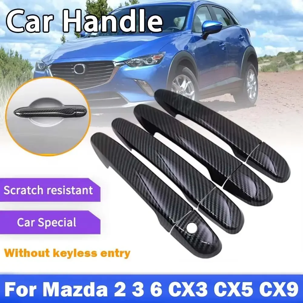 LHD For Mazda 2 3 6 CX3 CX5 2014 2015 2016 2017 2018 2019 Car Smart Keyless Door Handle Cover Trim Carbon Fiber Accessories