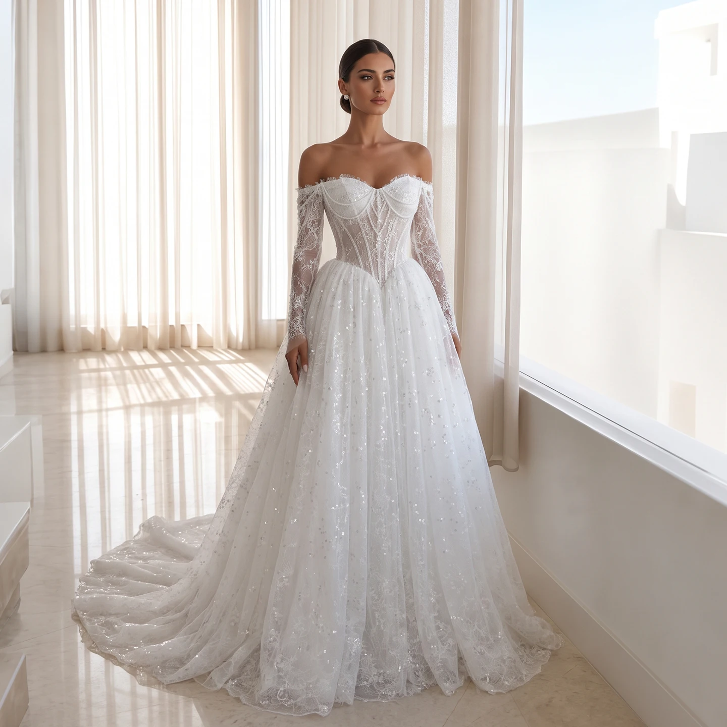 Sharon Said Elegant Sweetheart Lace Wedding Dress With Pearl Sequins Backless A-Line For Women Bridal Gown SW615 Customized