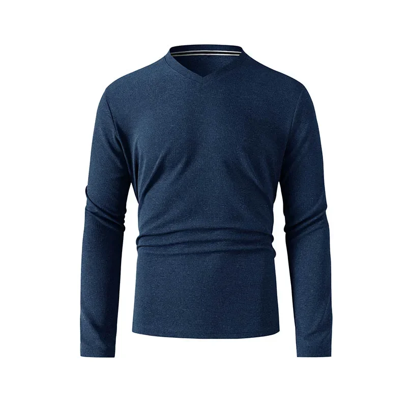 

Men's Business Casual Long Sleeve V-neck T-shirt Solid Color Autumn Winter Comfortable Fashionable Versatile Top