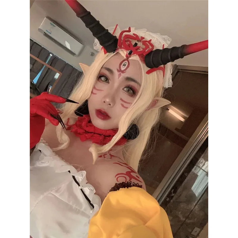 2025 aaa مصير الطلب الكبير FGO Berserker Ibaraki Douji زي أغطية الرأس قرون هالوين تأثيري الدعامة