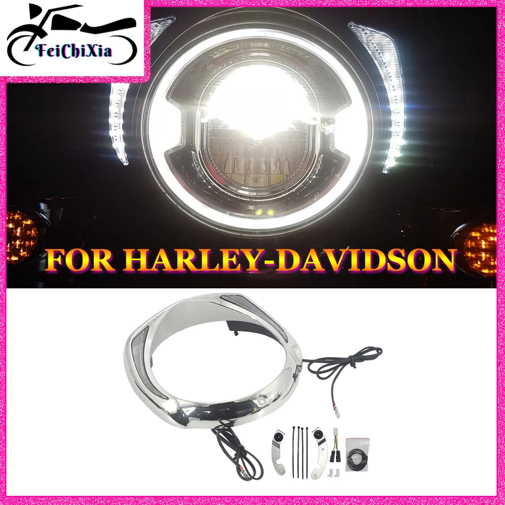 For Touring Harley Street Electra Glide Low Ultra Limited Low Tri-Glide Motorcycle Headlight LED Light Cover Border Bezel Frame