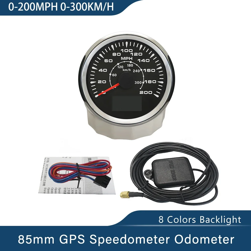ELING 85 مللي متر نظام تحديد المواقع عداد السرعة 0-35MPH 0-80MPH 0-160mph 0-200MPH عداد المسافات الأميال مع 8 ألوان الخلفية لسيارة قارب دراجة نارية
