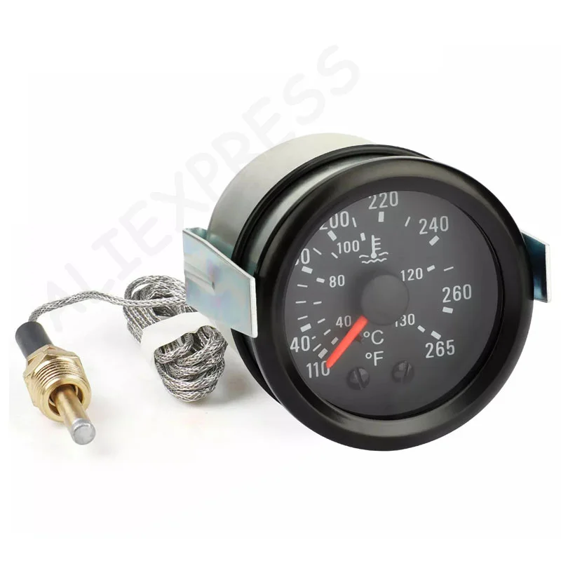 

New2" 52MM Mechanical 40-130℃/110-265℉ Water Temp Gauge 12V Water Temperature Gauge Car Meter With Sensor NPT 1/2