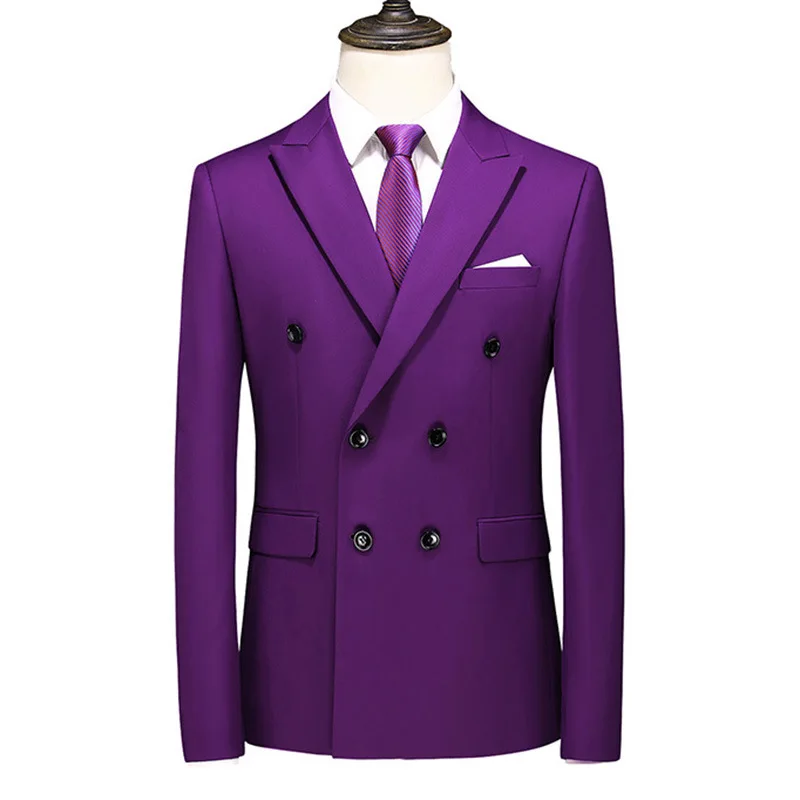 W-17 new simple wedding groomsmen suit men's slim solid color double-breasted two-button suit