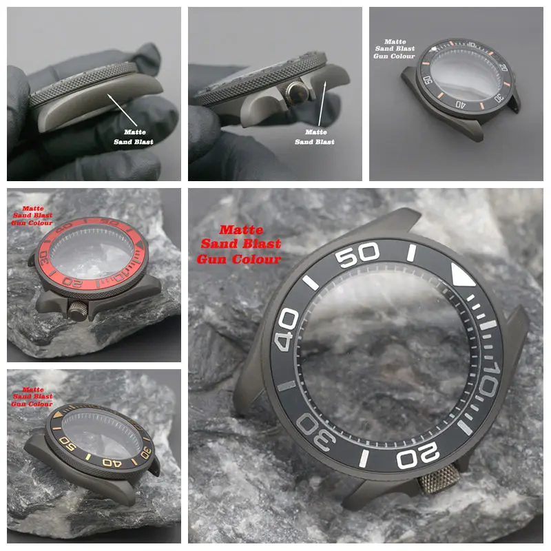 Gun Colour Sand Blast Matte Men's Watch Case Fit NH34 NH35 NH36 Movement 316L Stainless Steel Sapphire Glass  SKX009 SKX007 Case