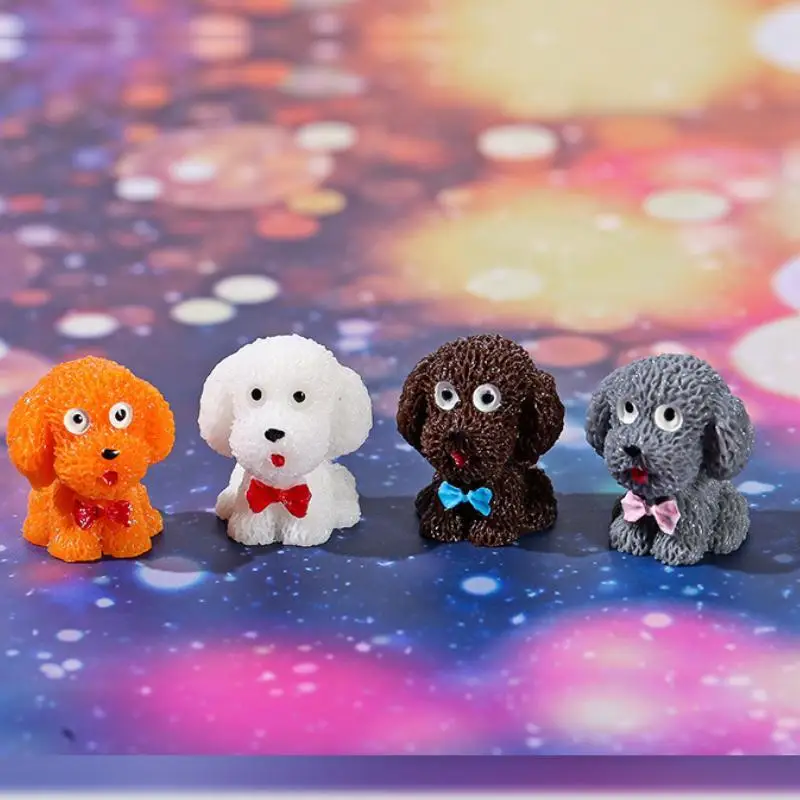 2026 New 4Pcs Mini Cute Puppy Resin Figurines Teddy Dog Car Dashboard Decorations Kawaii Animal Sculptures Home Office Decor