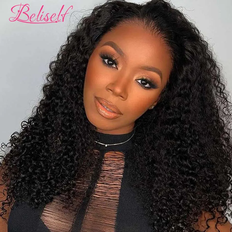 4C Kinky Edges Kinky Curly Lexible Fit 3 в 1, полупарик с шнурком, бесклеевые парики, человеческие волосы, подходит для начинающих, Beliself