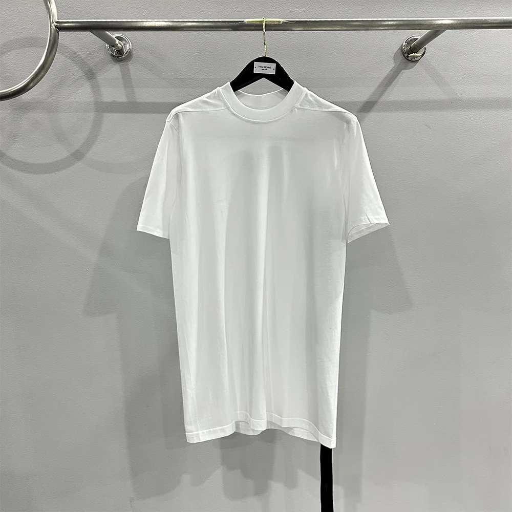 تي شيرت هاي ستريت RO تي شيرت رجالي صيفي بخط مزدوج أساسي بلون سادة للتخسيس من الأسفل أبيض وأسود بأكمام قصيرة تي شيرت #3