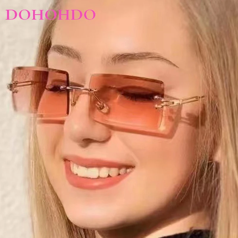 

Vintage Fashion Frameless Square Sunglasses Men Women Trend Luxury Brand Designer Summer Outdoors Traveling Sun Glasses UV400
