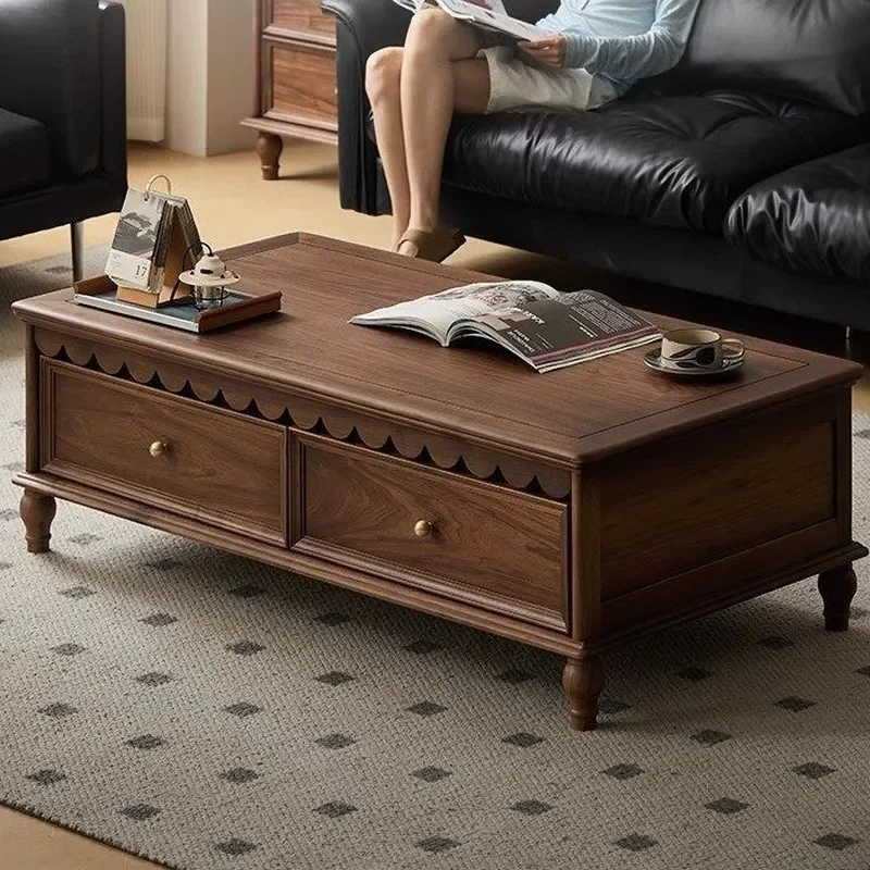 North American Black Walnut Solid Wood Coffee Table Rectangular American Retro Style for Living Room Small Apartment