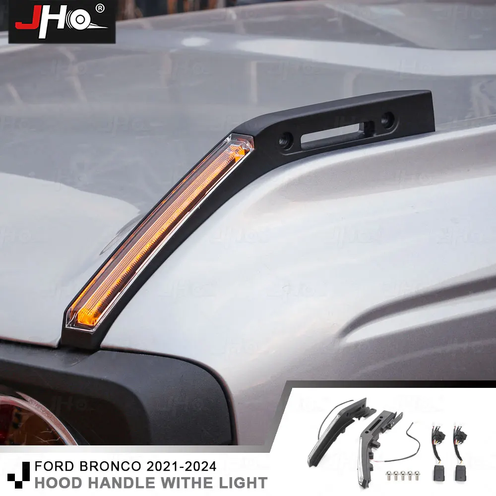 

JHO Hood Handle Lights I-Line Trail Marker w/LED Lights Compatible with Ford Bronco 2023 2024 Dual Color Daytime Running Light