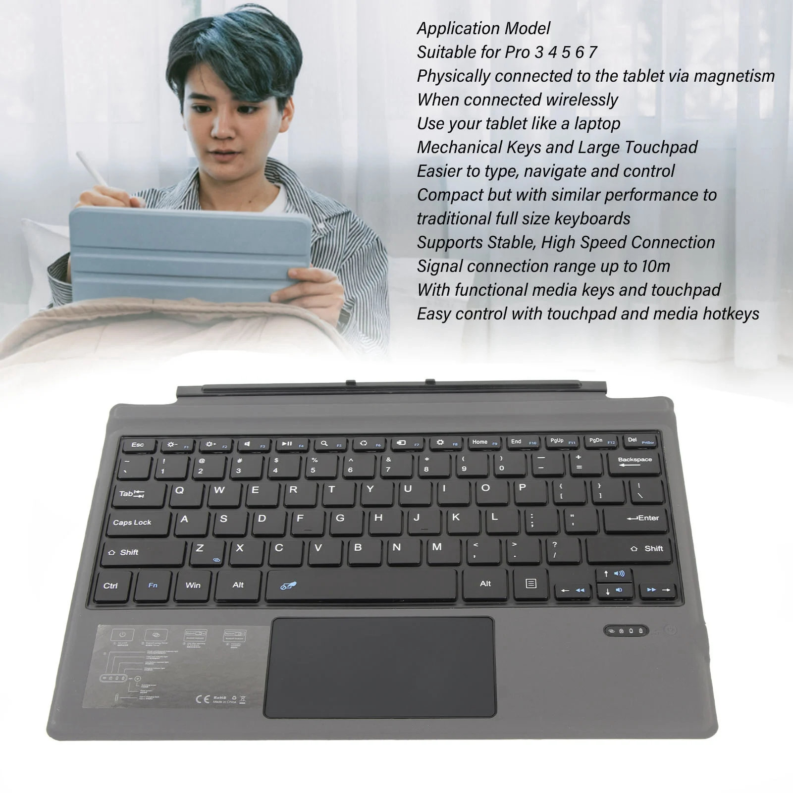 

Bluetooth Keyboard Ultra Slim Portable Quiet Typing Magnetic Wireless Keyboard with Touchpad for Pro 3 4 5 6 7 Portable Keyboard