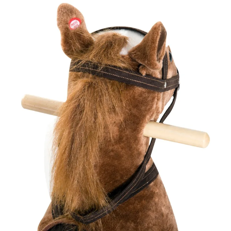 Brown Plush Rocking Horse for Kids Stuffed Ride On Toy with Wooden Base Realistic Horse Design Toddler Animal Rocker Chair
