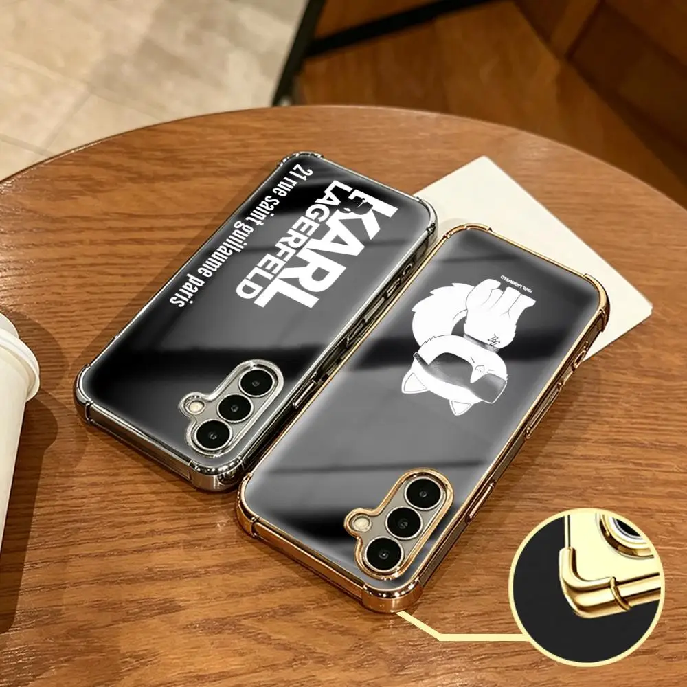 cat k-Karl Phone Case For Samsung S26 S25 S24 S23 S22 S21 Plus Ultra FE Gold silver four-corner shockproof glass