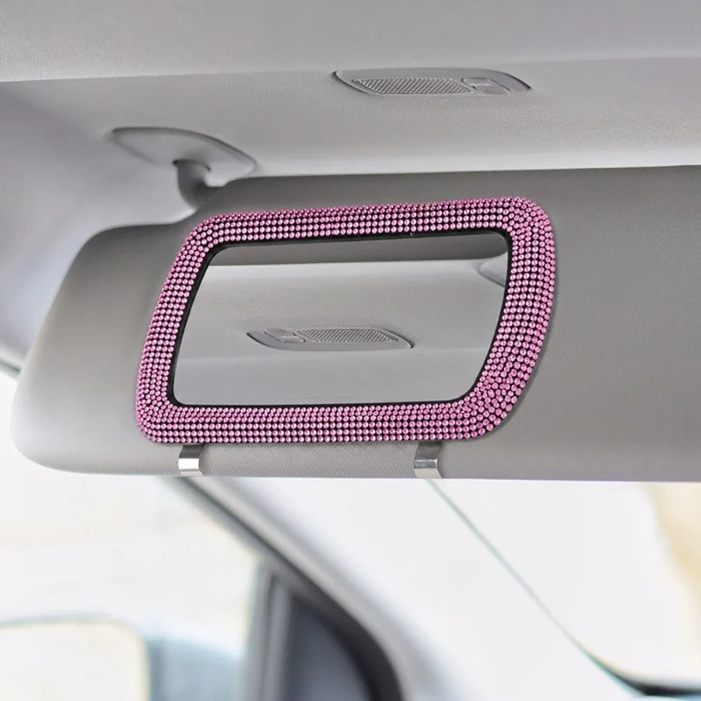 Rhinestone Car Visor Decoration Mirror Bling HD Women Makeup Mirror Easy Clip-On Multifunctional