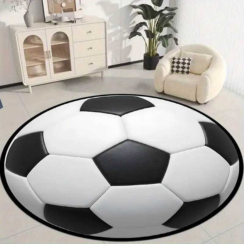 Creative football style Flannel-printed round floor mats are slip-resistant Suitable living room bedroom terrace garden carpets