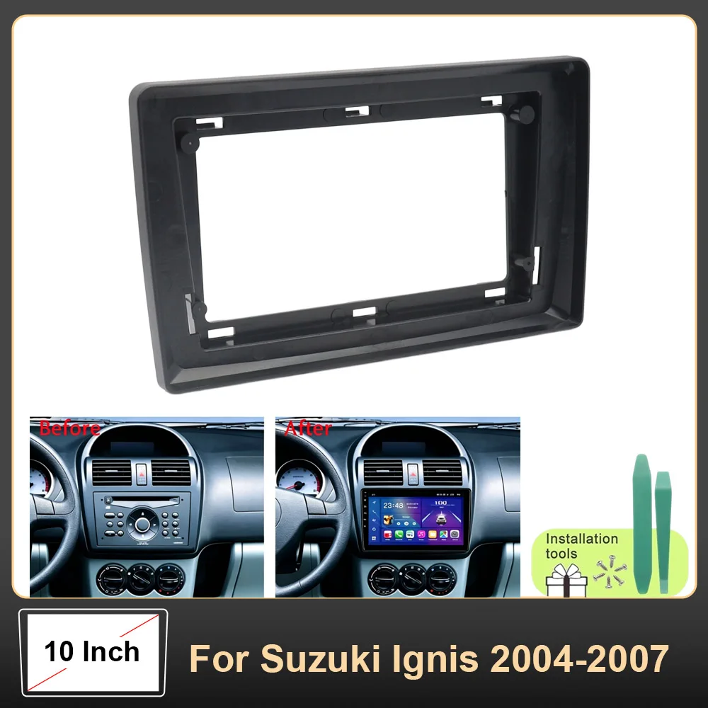 10 Inch Android Car Stereo GPS Dash Fascia Frame Panel Kit With Wiring Harness Adapter For Suzuki Ignis 2004-2007