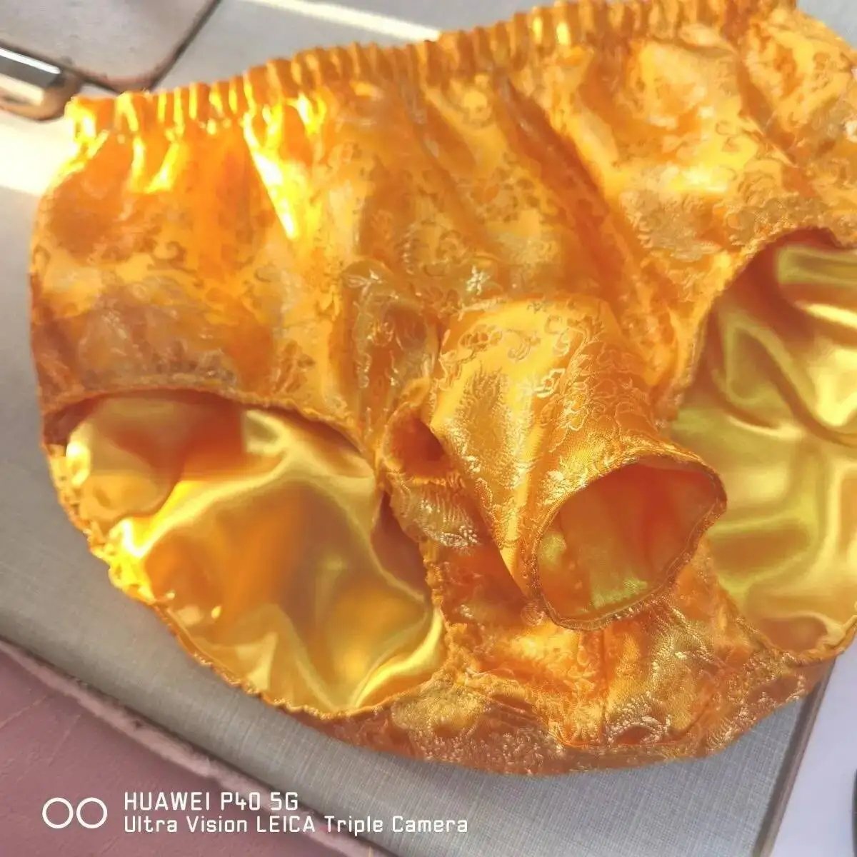 Gold Glossy Floral Ice Silk Satin Lingerie Panties Plus Size Underwear Sexy Men Briefs