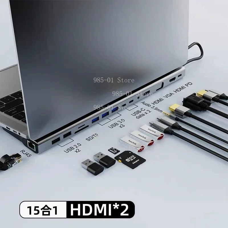 Multiport 12 in 1 USB Type-C Hub Docking Station, Support 4K DP HDTV VGA Video Output Adapter
