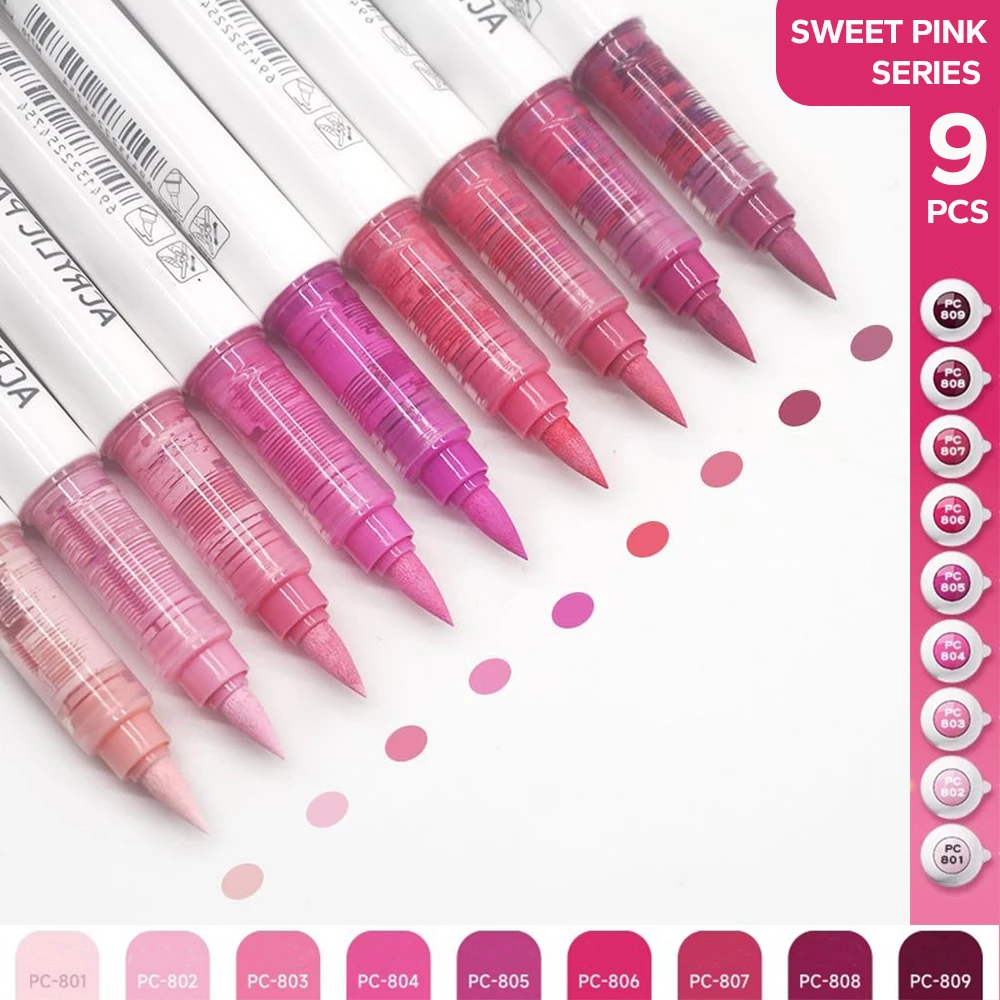 Set met acrylborstels, geassorteerde Pro Color Series automatische inktrolesysteem Art Markers Set, 9-delige set