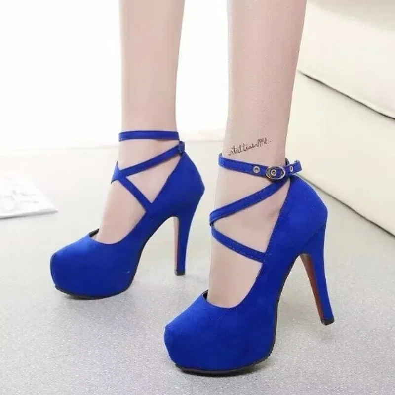 Women Shoes High Heels Spring Summer 2024 New Round Toe Women's Pumps Buckle Strap Sexy Stiletto Ladies Shoes Zapatos De Mujer