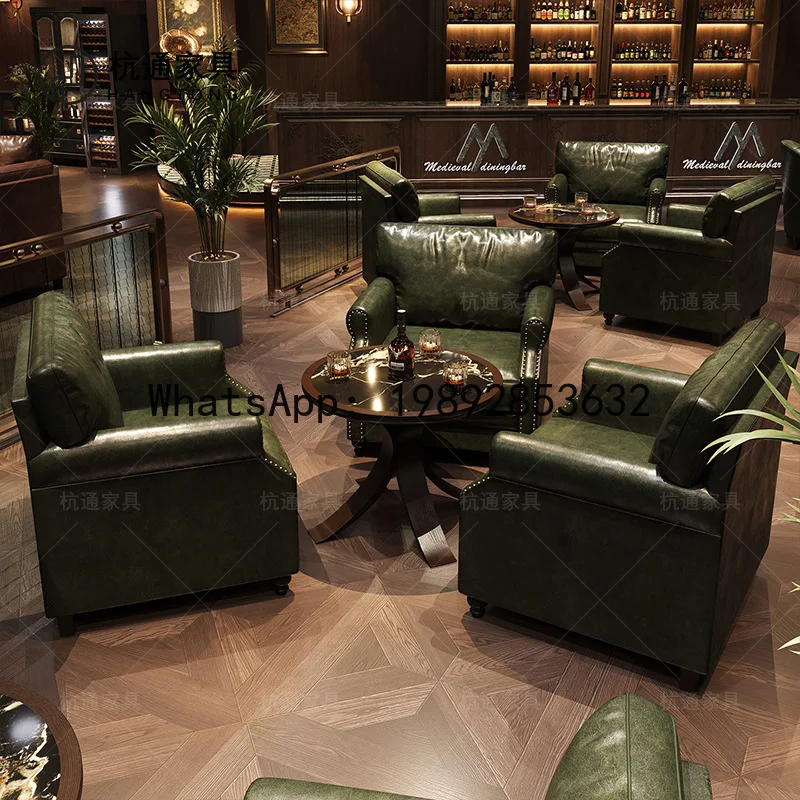 XLL Retro Small Bistro Sofa Chair Whiskey Bar Table and Chair Set Cigar Bar Music Dining  Sofa