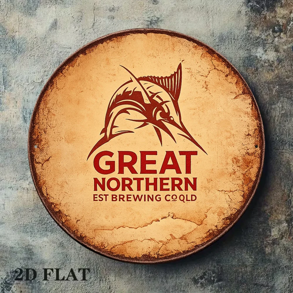 1pc 8*8In/20X20Cm 2D Flat Round Sign, Vintage Plaque about Great Northern Beer, Marlin Decorative Sign, Suitable for Bar Decorat
