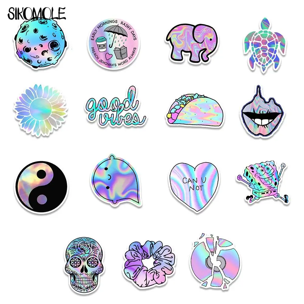 10/30/50PCS Mixed VSCO Holographic Laser Cartoon Stickers Luggage Skateboard Cute Cool Graffiti Girl Gradient Sticker Decal F5