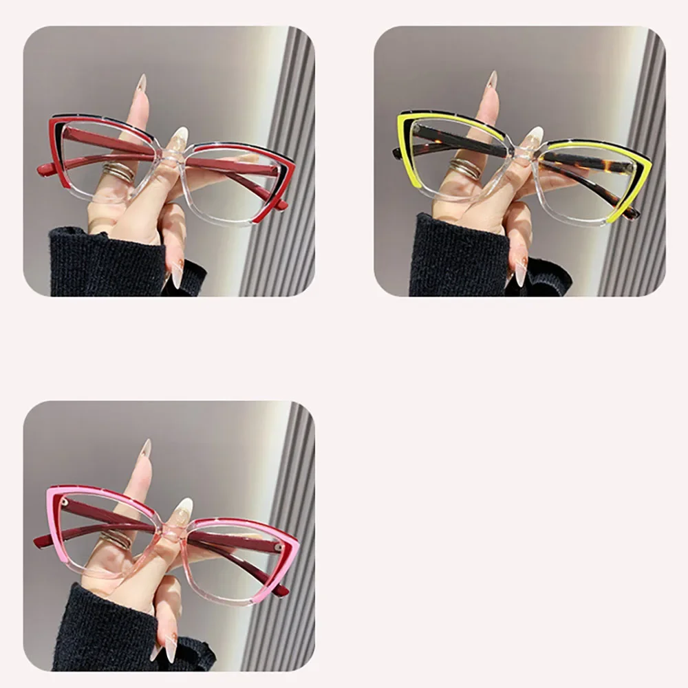 Trendige Mode-Lesebrille im Cat-Eye-Stil für Damen, Vintage, bunter Rahmen, Presbyopie-Brille, Anti-Blaulicht, klare Gläser +2,5 – Detail 7
