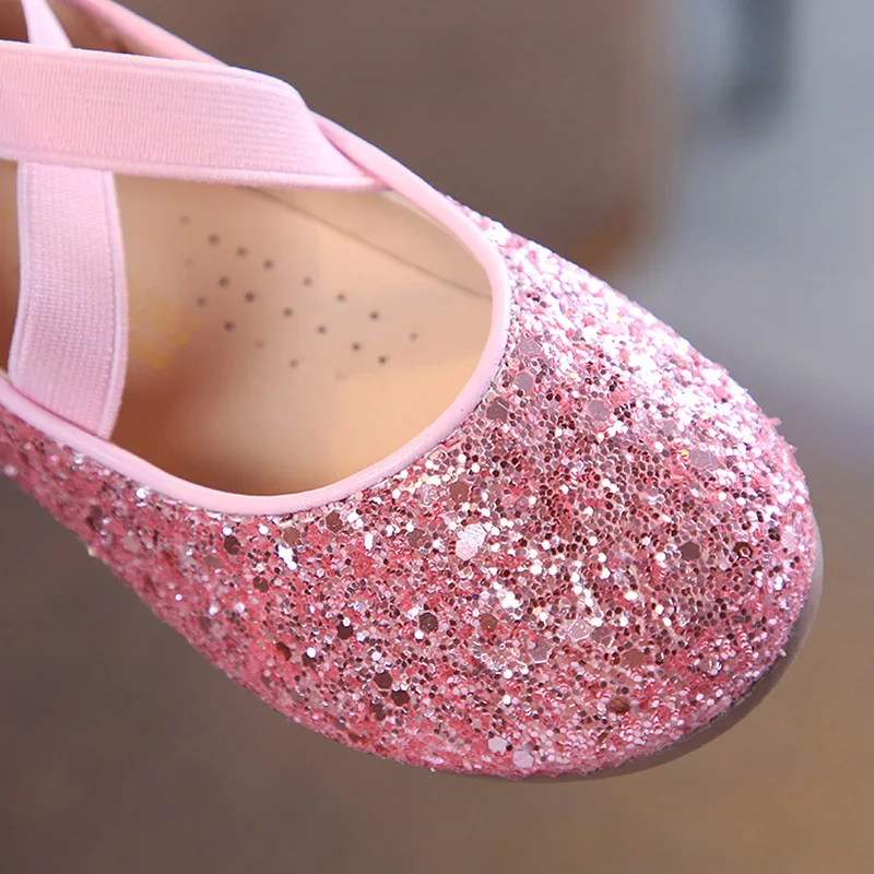 Girls Ballet Flats Dance Party Girls Shoes Glitter Children Shoes Gold Bling Princess Performnce 5-12 Years Kids Shoes CSH1173