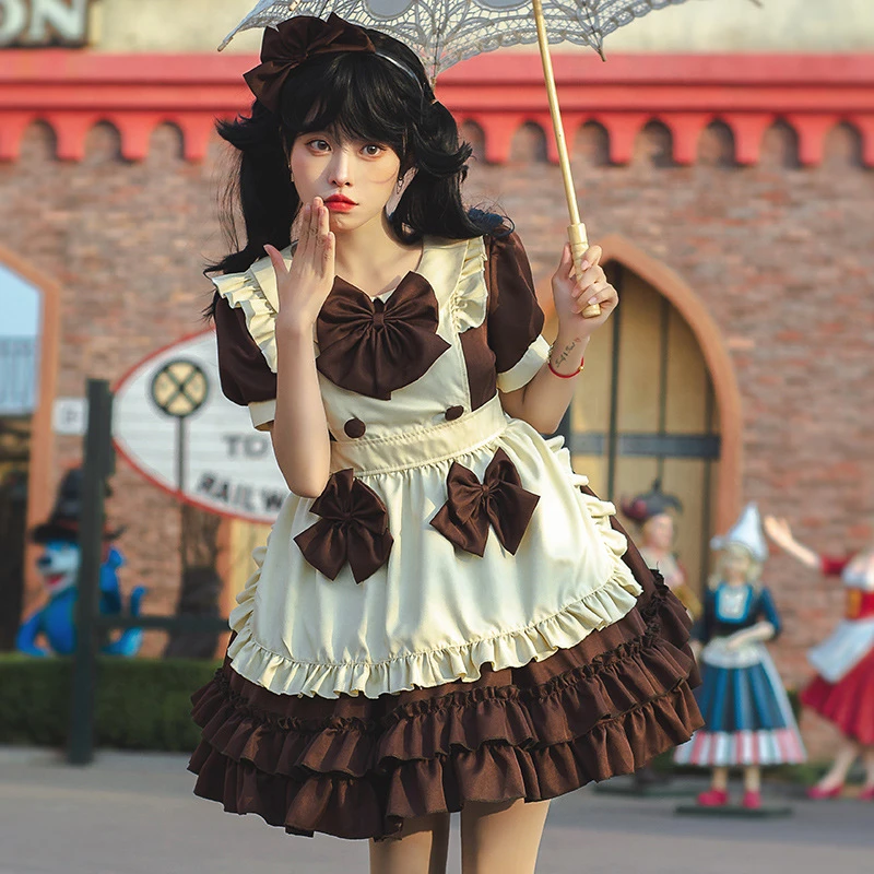 Maid Dress Plus Size 4XL Woman Kawaii Lolita Maid Dress Casual Men Maid Outfits Cosplay Uniforms Japanese Maiddress Brown Bow