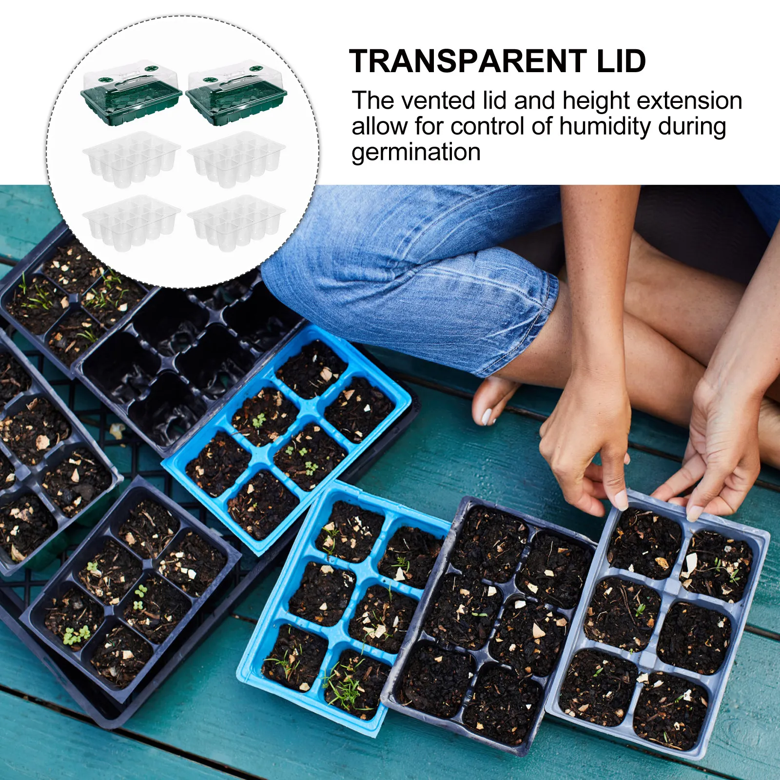 1Set Large Propagator Tray with Height Extender Vented Lid for Seedling Germination Plant Growth Nursery Tray Grower