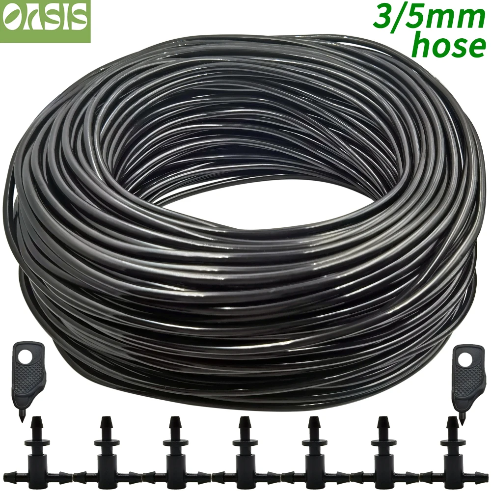 Oasis 5-140m Garden Watering 3/5mm Hose Irrigation Pipe 1/8\'\' Tubing Greenhouse Bonsai Plant Flower Drip Arrow Dripper Sprinkler