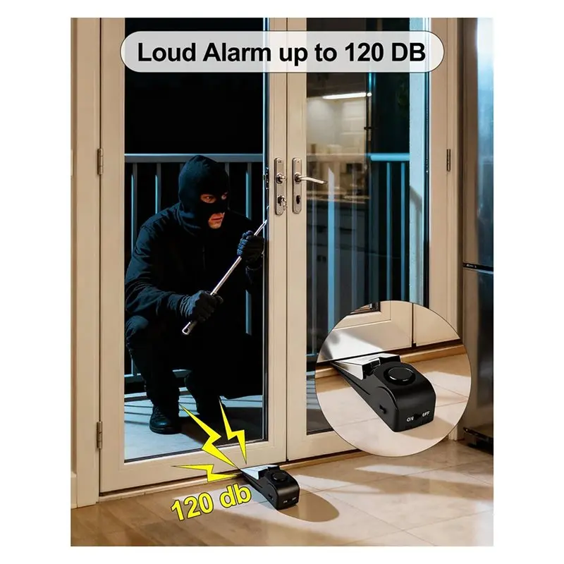 【RECOMENDAR】Floor Wedge Door Stop Siren, Door Stopper 120DB Security Alert, Door Stop For Hotel Home, 2 Pack Door Security Devic