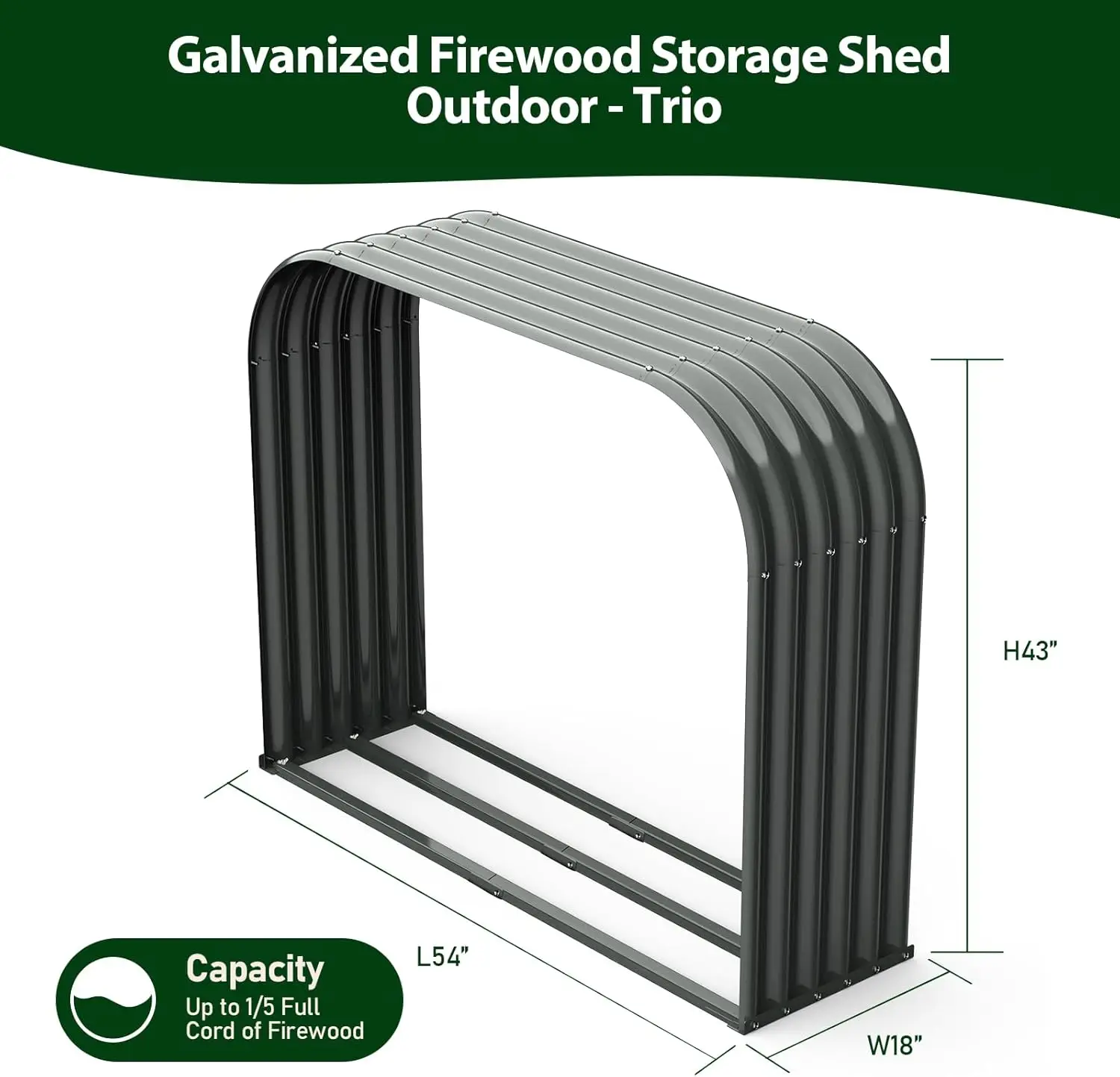 Outdoor Heavy-Duty Galvanzed Steel Firewood Rack with Weatherproof Roof, Gray, Rust Resistant & Durable